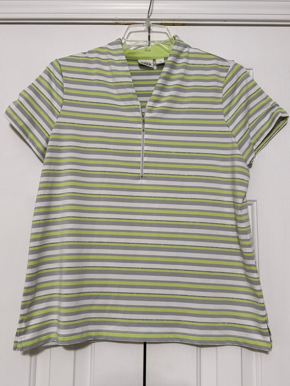 Zenergy Golf by Chico's Striped Short-Sleeved Shirt, Size 2 (Large)